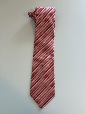 Lacoste Pink Multicolor Striped Silk Tie 100% Silk